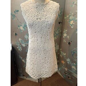 Vintage Bridal White Crochet Dress Set with Matching Coat